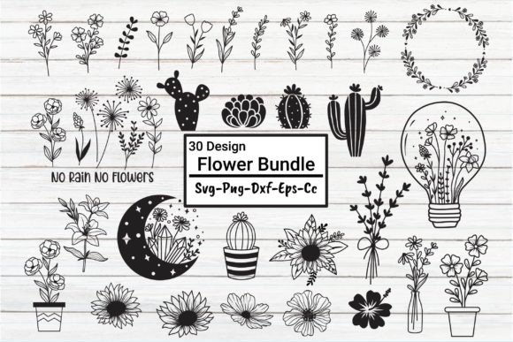 30 Flower Svg Bundle: Wildflower Graphics & Print Templates