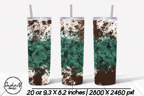 A Cowhide and Turquoise Flowers Tumbler Design for Graphics and Print Templates