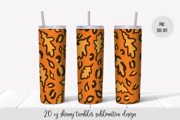 Autumn Oak Leaves Leopard Tumbler Wrap for Graphics & Crafts