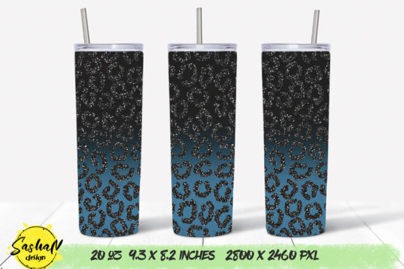 Blue Tumbler Leopard Glitter Graphics for Print Templates