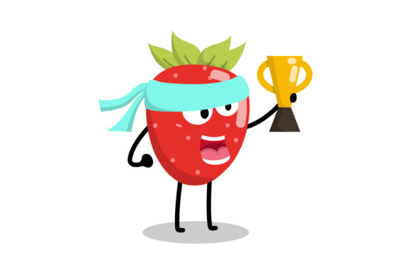 Strawberry Character Holding Cup: Graphics & Illustrations