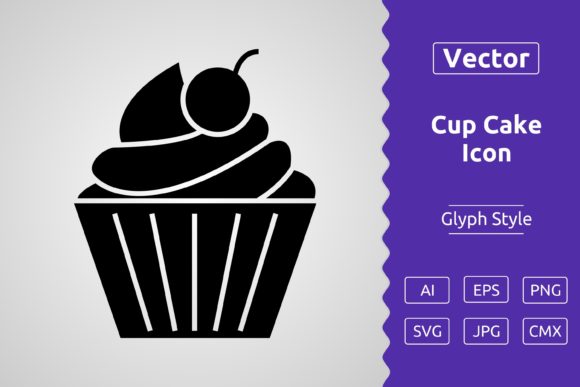 Vector Cup Cake Glyph Icon: Sweet Graphics & Icons
